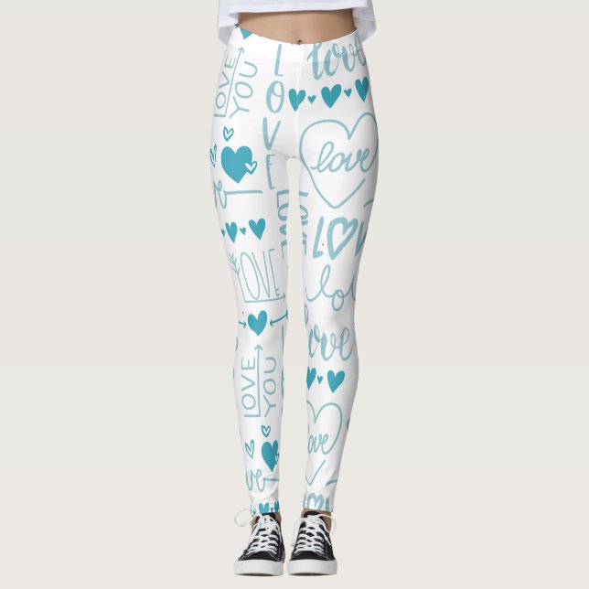 Turquoise Fun and Modern Love and Hearts Leggings (Front)