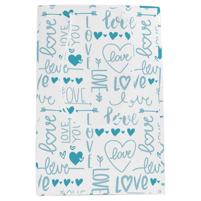 Turquoise Fun and Modern Love and Hearts Medium Gift Bag (Front)