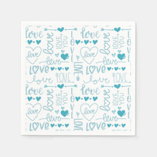 Turquoise Fun and Modern Love and Hearts Napkin