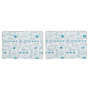 Turquoise Fun and Modern Love and Hearts Pillowcase