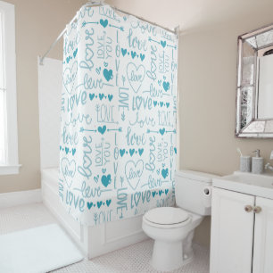 Turquoise Fun and Modern Love and Hearts Shower Curtain
