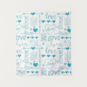 Turquoise Fun and Modern Love and Hearts Tapestry