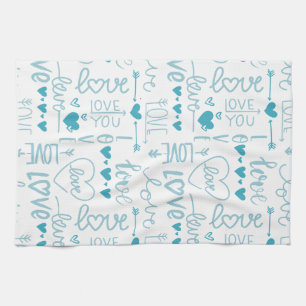 Turquoise Fun and Modern Love and Hearts Tea Towel