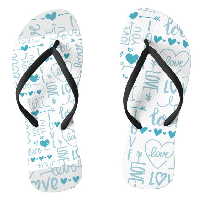 Turquoise Fun and Modern Love and Hearts Thongs (Footbed)