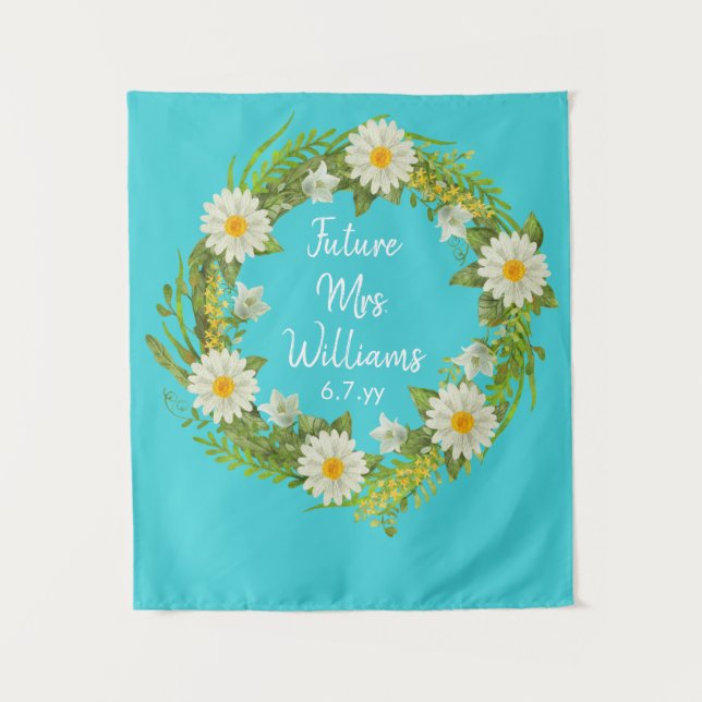 Turquoise Future Mrs Backdrop Daisy Bridal Shower Tapestry (Front)