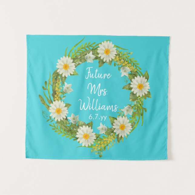 Turquoise Future Mrs Daisy Bridal Shower Backdrop Tapestry (Front (Horizontal))