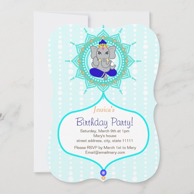 Turquoise Ganesh Birthday 5" x 7" invitation card (Front)