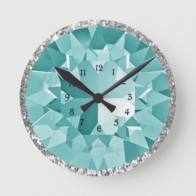 Turquoise Gem Round Clock (Front)