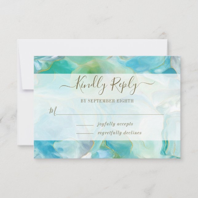 Turquoise Gemstone Watercolor Wedding RSVP Card (Front)