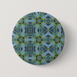 Turquoise geometric abstract art plants 6 cm round badge