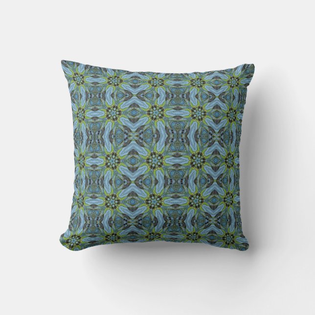 Turquoise geometric abstract art plants cushion (Front)