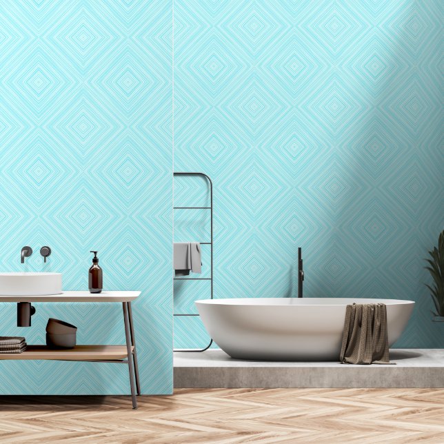 Turquoise Geometric Diamond Pattern Wallpaper (Bathroom)