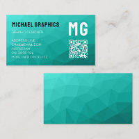 Turquoise geometric mesh pattern QR code Monogram