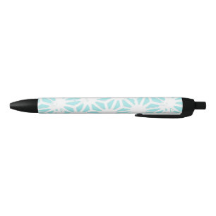 Turquoise geometric pattern black ink pen