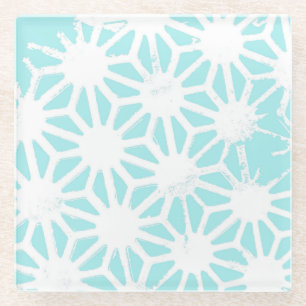 Turquoise geometric pattern glass coaster