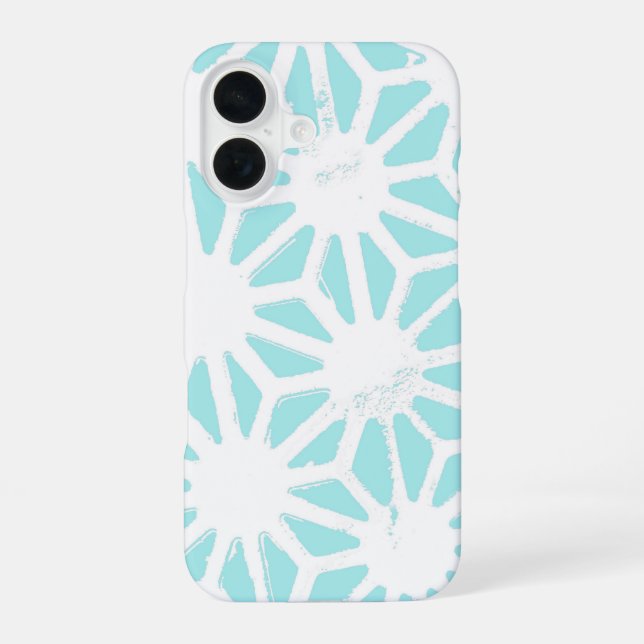Turquoise geometric pattern iPhone 16 case (Back)