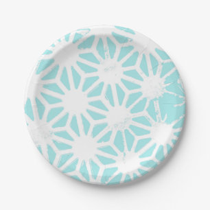 Turquoise geometric pattern paper plate