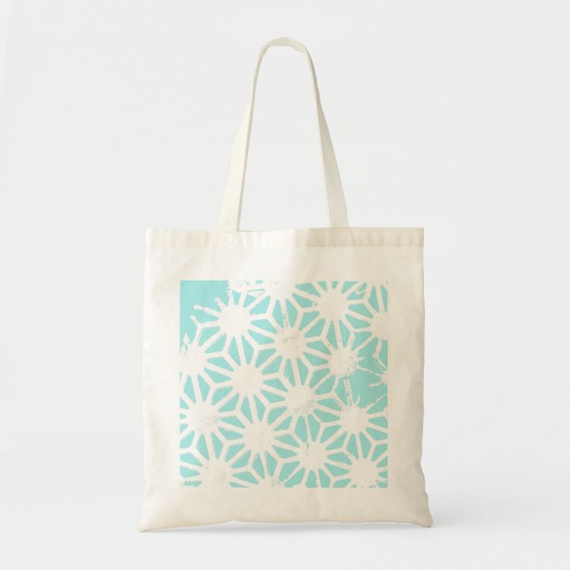 Turquoise geometric pattern tote bag (Front)
