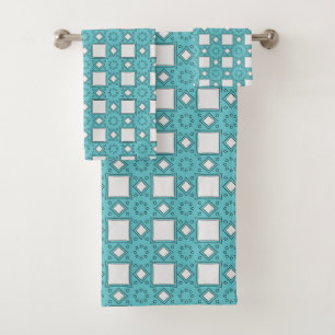 Turquoise geometric-patterned bath towel set