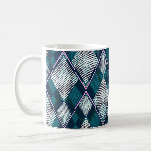 Turquoise Geometric Rhombic Seamless Pattern Coffee Mug (Left)