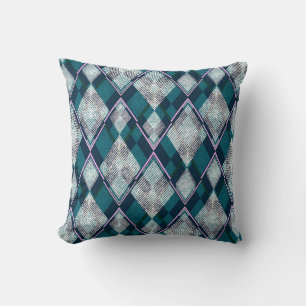 Turquoise Geometric Rhombic Seamless Pattern Cushion