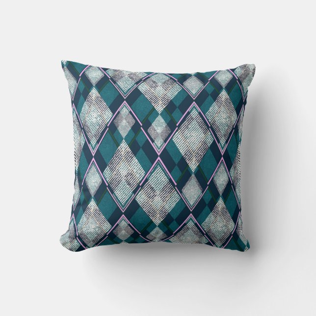 Turquoise Geometric Rhombic Seamless Pattern Cushion (Front)