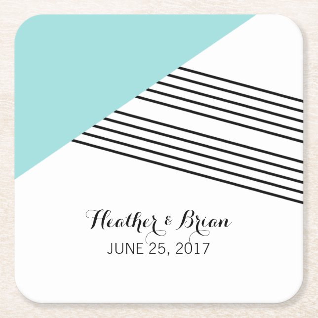 Turquoise Geometric Stripe Paper Coasters (Front)
