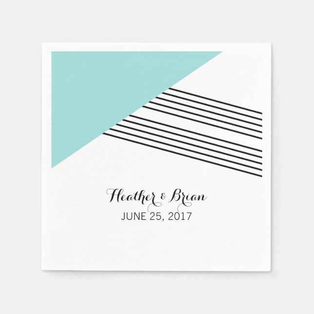 Turquoise Geometric Stripe Paper Napkins (Front)