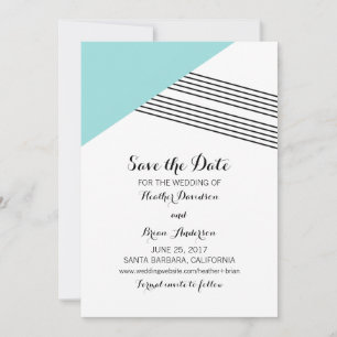 Turquoise Geometric Stripe Save the Date Invite