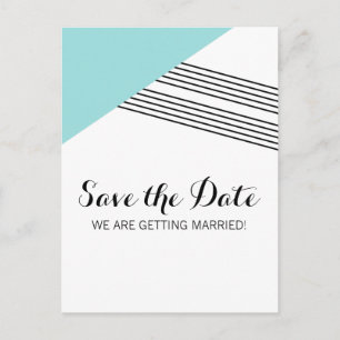 Turquoise Geometric Stripe Save the Date Postcard