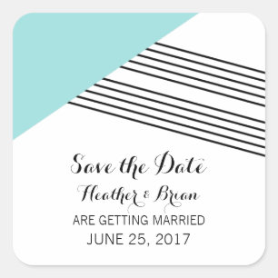 Turquoise Geometric Stripe Save the Date Stickers