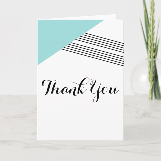 Turquoise Geometric Stripe Thank You Card (Front)