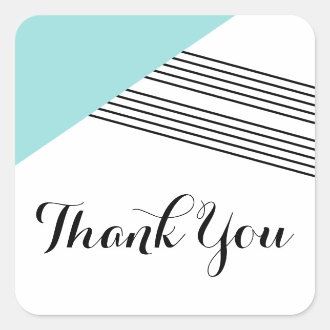 Turquoise Geometric Stripe Thank You Stickers (Front)