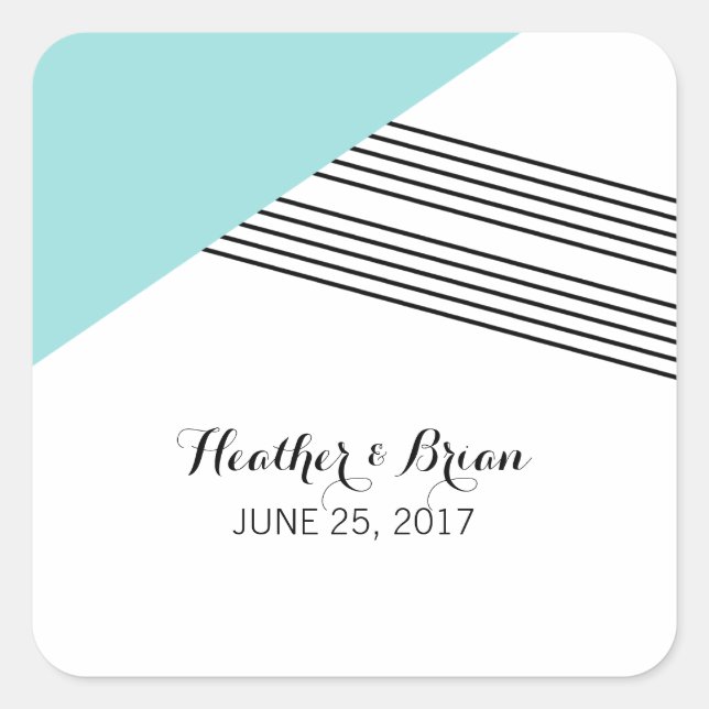 Turquoise Geometric Stripe Wedding Stickers (Front)