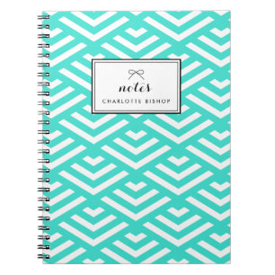 Turquoise Geometric Waves Personalised Notebook