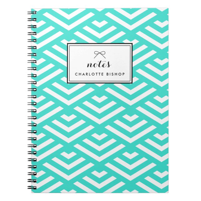 Turquoise Geometric Waves Personalised Notebook (Front)