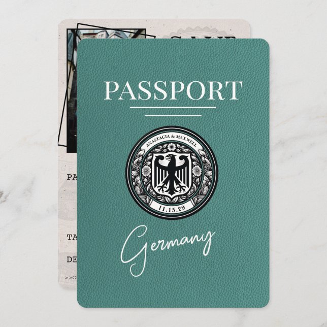 Turquoise Germany Passport Save The Date (Front/Back)