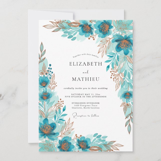 Turquoise Gilded Bohemian Wedding Invitation (Front)