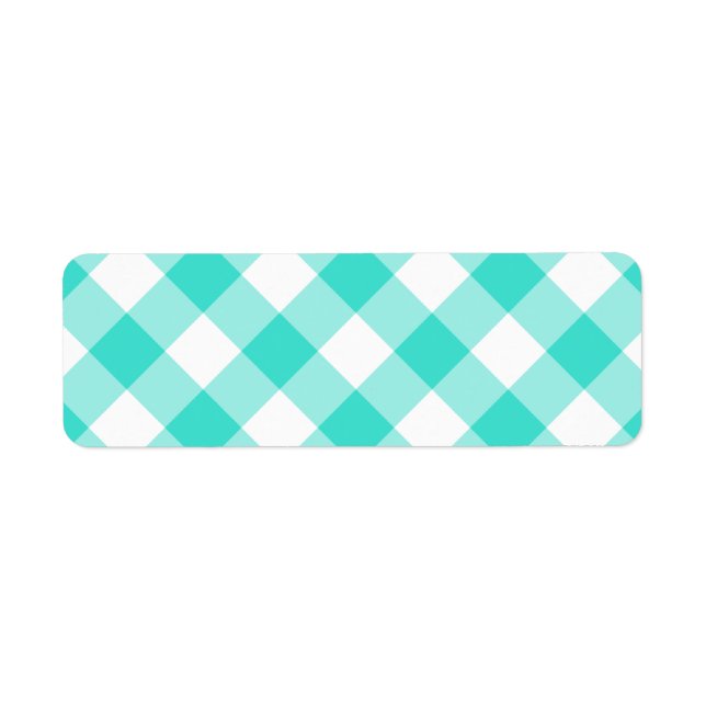 Turquoise Gingham Pattern Return Address Label (Front)
