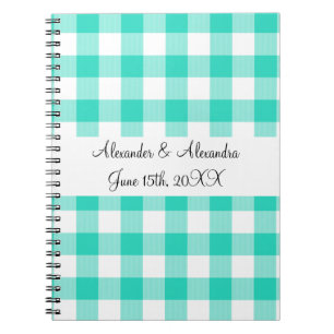 Turquoise gingham pattern wedding favours notebook