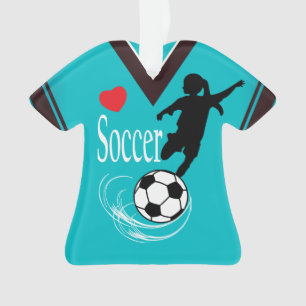 Turquoise Girl Soccer Ball Shirt Ornament