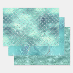 Turquoise Glam Sparkle Glitter Elegant Patterns Wrapping Paper Sheet
