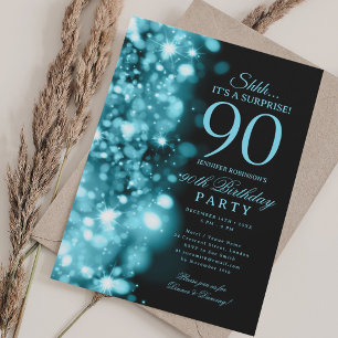 Turquoise Glam Surprise 90th Birthday Party Invitation