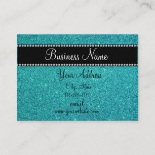 Turquoise glitter bling business card