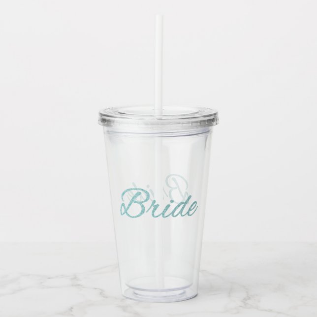 Turquoise Glitter Bride Wedding Acrylic Tumbler (Front)