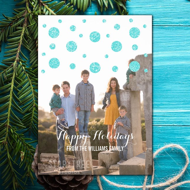Turquoise Glitter Confetti Holiday Photo Card (Turquoise Glitter Confetti Holiday Photo Card)