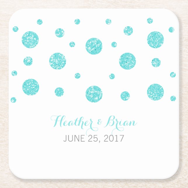 Turquoise Glitter Confetti Paper Coasters (Front)