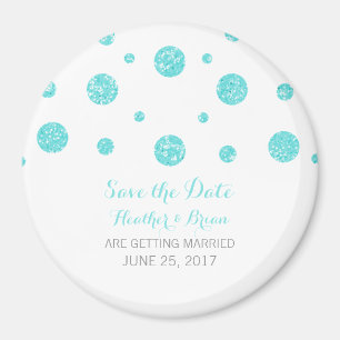 Turquoise Glitter Confetti Save the Date Magnet