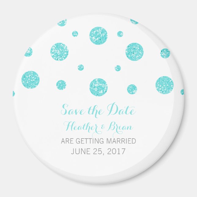 Turquoise Glitter Confetti Save the Date Magnet (Front)