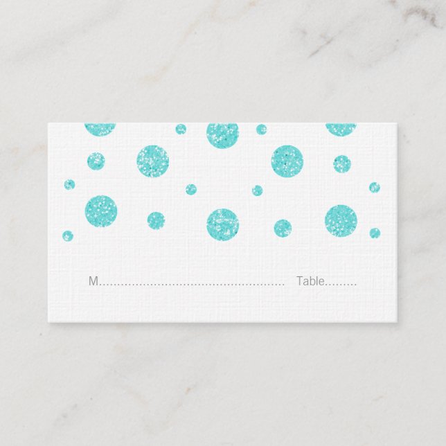 Turquoise Glitter Confetti Wedding Place Cards (Front)